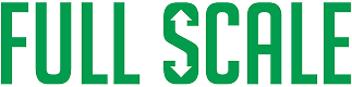 The words "FULL SCALE" in green capital letters, with up and down arrows inside the letters U and A.
